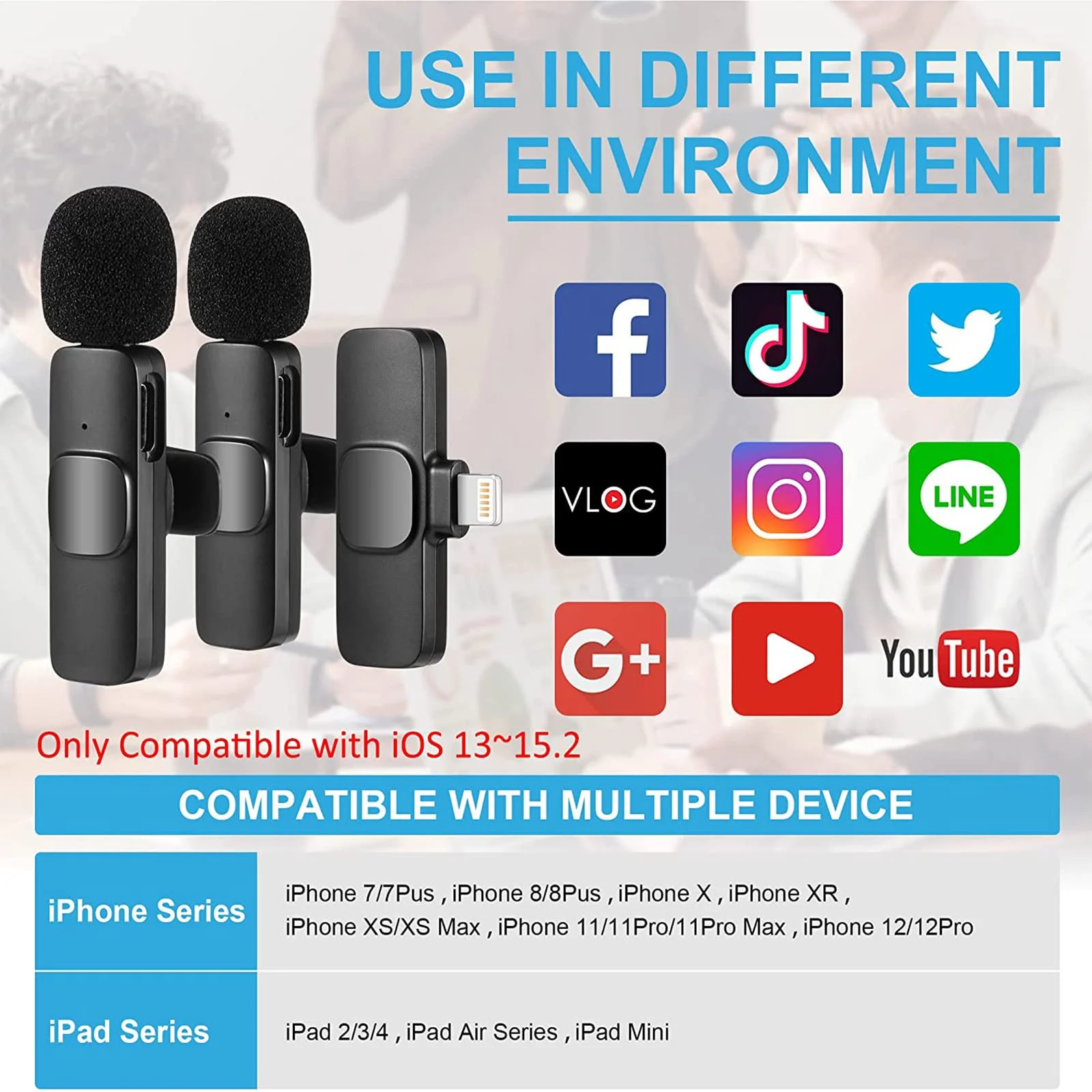 Wireless Lavalier Microphone Noise Reduction Auto-Pairing for iPhone iPad Android PC for Recording YouTube Live Vlog Interview headset with mic