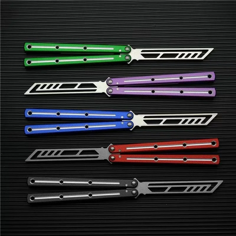 2024 새로운 Balisong 연습 도구 EDC 접이식 알루미늄 합금 손잡이 연습 훈련 손 도구
