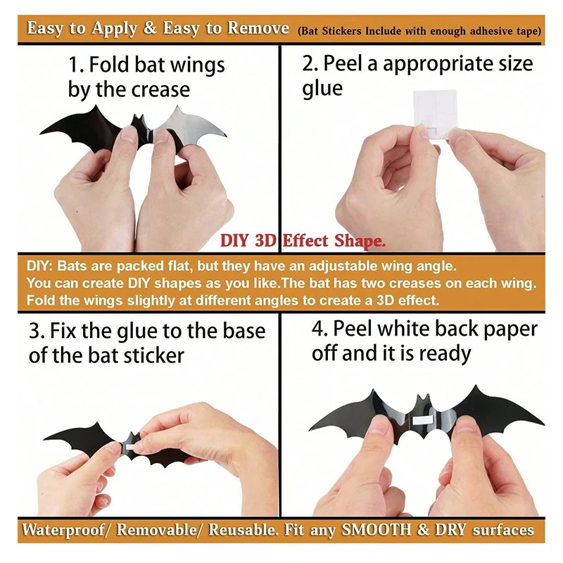 Waterproof Bat Halloween Decoration Wall Paste 3d Dark Series Scary Atmosphere Decorative Home Decoration Props halloween decoration props