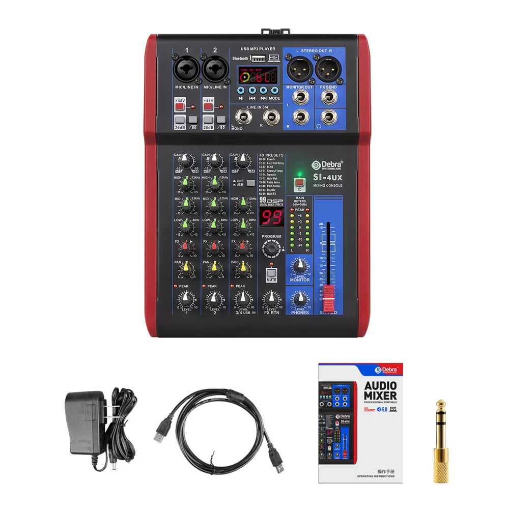 4 6 8-channel portable audio mixer, 99 DSP digital effects, Bluetooth 5.0 USB tuner for DJ consoles, karaoke, music festivals