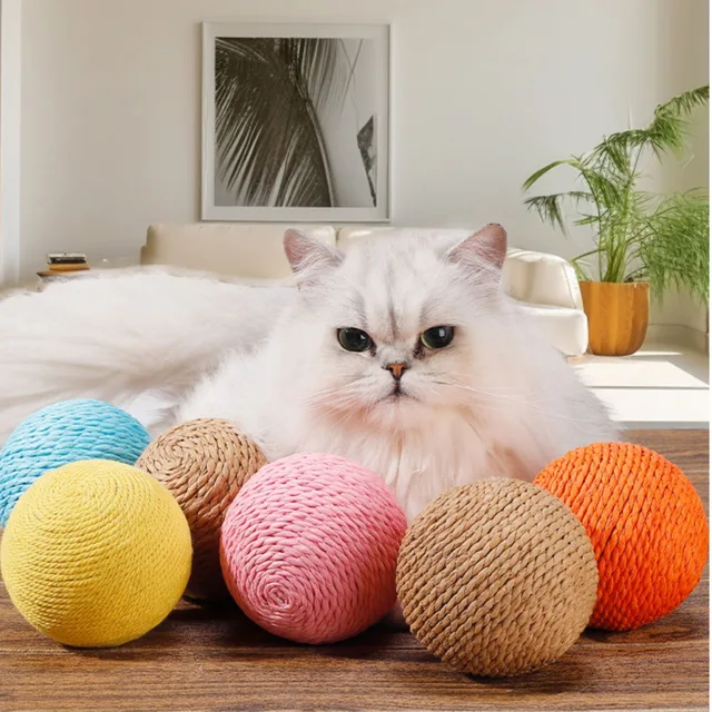 Interactive Sisal Cat Scratching Ball Toy For Kitten Teeth Cleaning Anti Bite 10CM Super Big Cat Ball Sounding Toy Pet Supplies 6