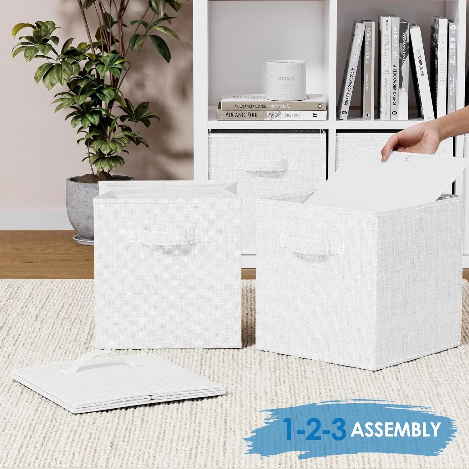 Fabric Storage Cubes for Cube Organizer - 8 Pack Heavy Duty White-Grey Storage Bins, Baskets For Shelves or Cubbies Storage 6