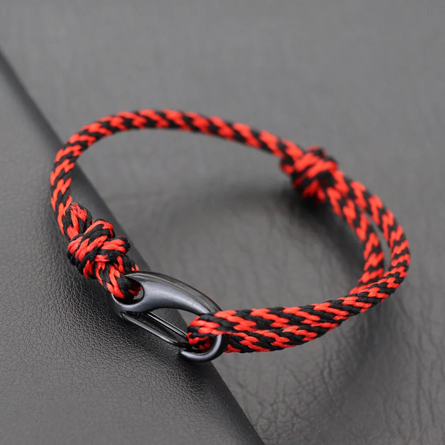 Neues handgefertigtes ethnisches Schnurarmband für Männer, Marine-Stoff, nautisches Armband, schwarze D-Schnalle, Kletterseil-Armband, Strand, Pulseria – Detail 4