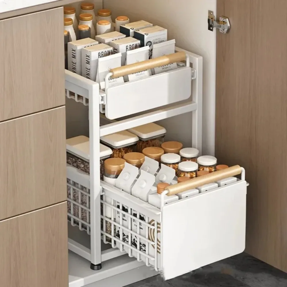 Kitchen Sink Storage Rack Carbon Steel Bathroom Cabinet Cosmetics Seasonings Tableware Countertop Rack Bathroom Storage