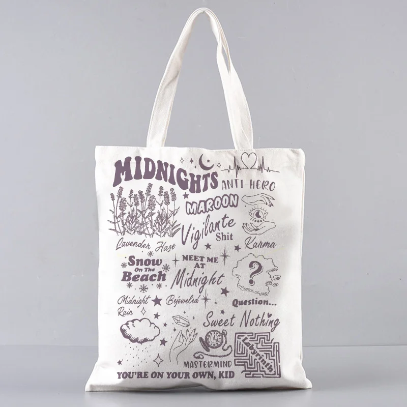 

Холщовая Сумка для альбомов Taylor Music Swift, сумка для покупок Midnights Tracklist, фольклорная сумочка в стиле графики, подарок для поклонников