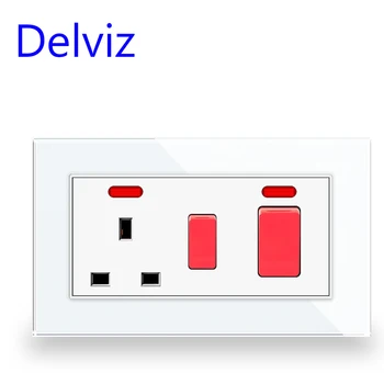 Delviz สวิตช์หม้อหุงข้าวไฟฟ้าในครัว, สวิตช์เบรคคู่แบบสองขั้วกำลังสูงแบบ45A เต้าเสียบปลั๊กไฟฟ้ามาตรฐานของสหราชอาณาจักรติดผนัง13A 1