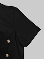 Modigirl Wedding Black Dresses for Women Gold Button Clothes Asymmetrical 2025 Summer Woman Short Sleeves Party Maxi Dresses - Image 6