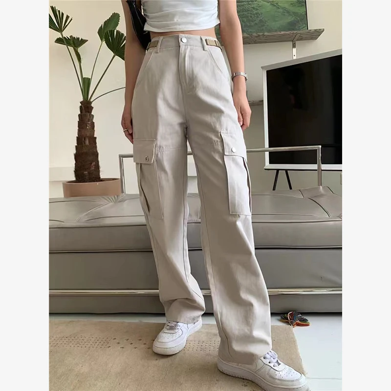 Women Cargo Pants with Button Pockets High Waist Elastic Pants Straight Leg  Trousers Casual Lightweight Sweatpantswide Leg Pants for Women Summer Dress  Pants for Women Trendy Womens Beige : : Clothing, Shoes