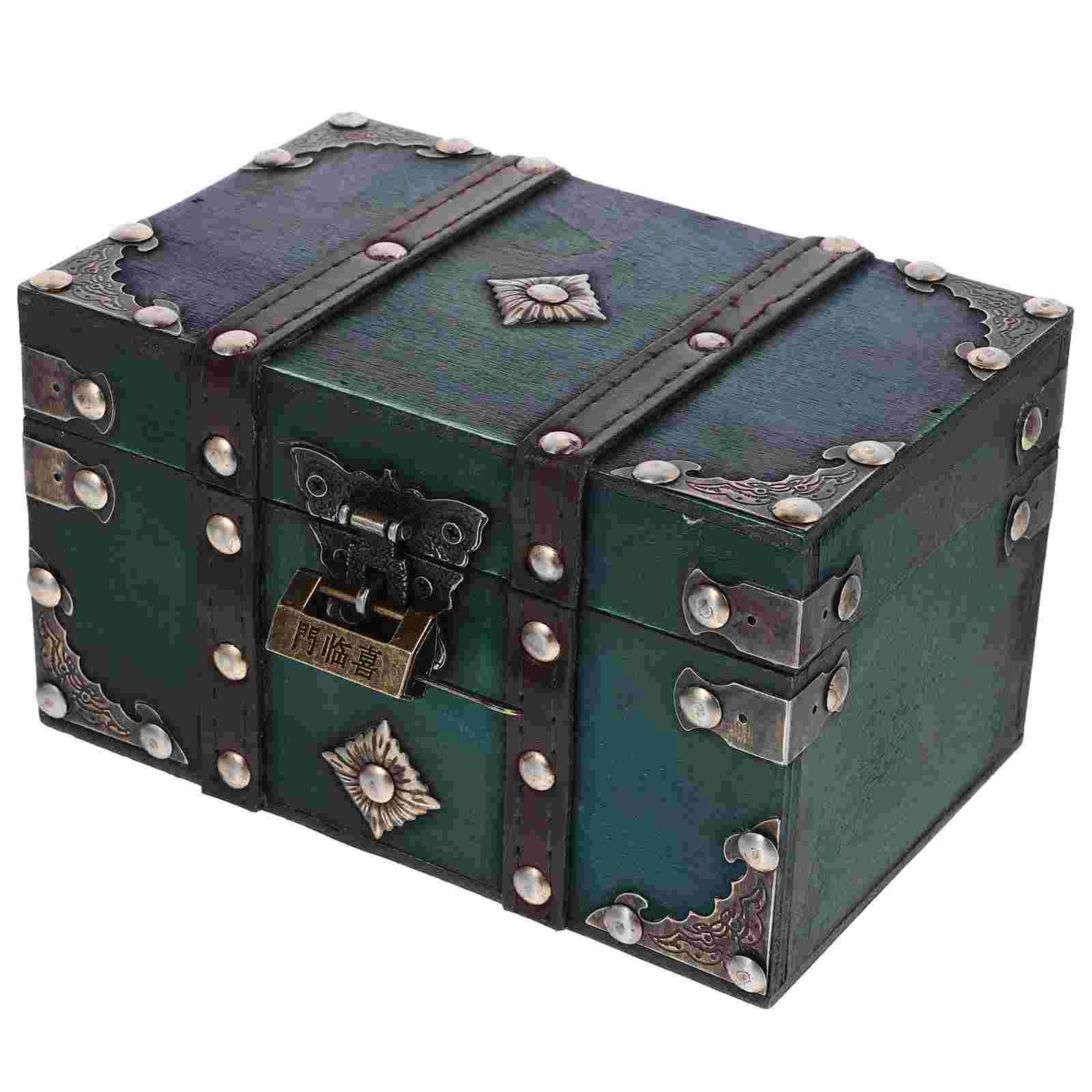 

Retro Wood Treasure Box Lock Vintage Jewelry Trinket Box Decorative Storage Chest