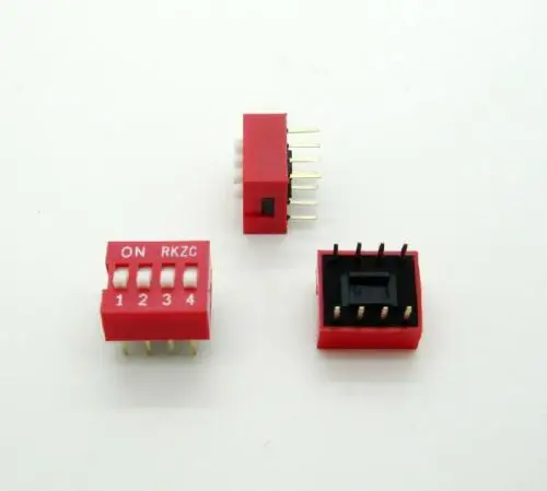 

10PCS Red 2.54mm Pitch 4-Bit 4 Positions Ways Slide Type DIP Switch