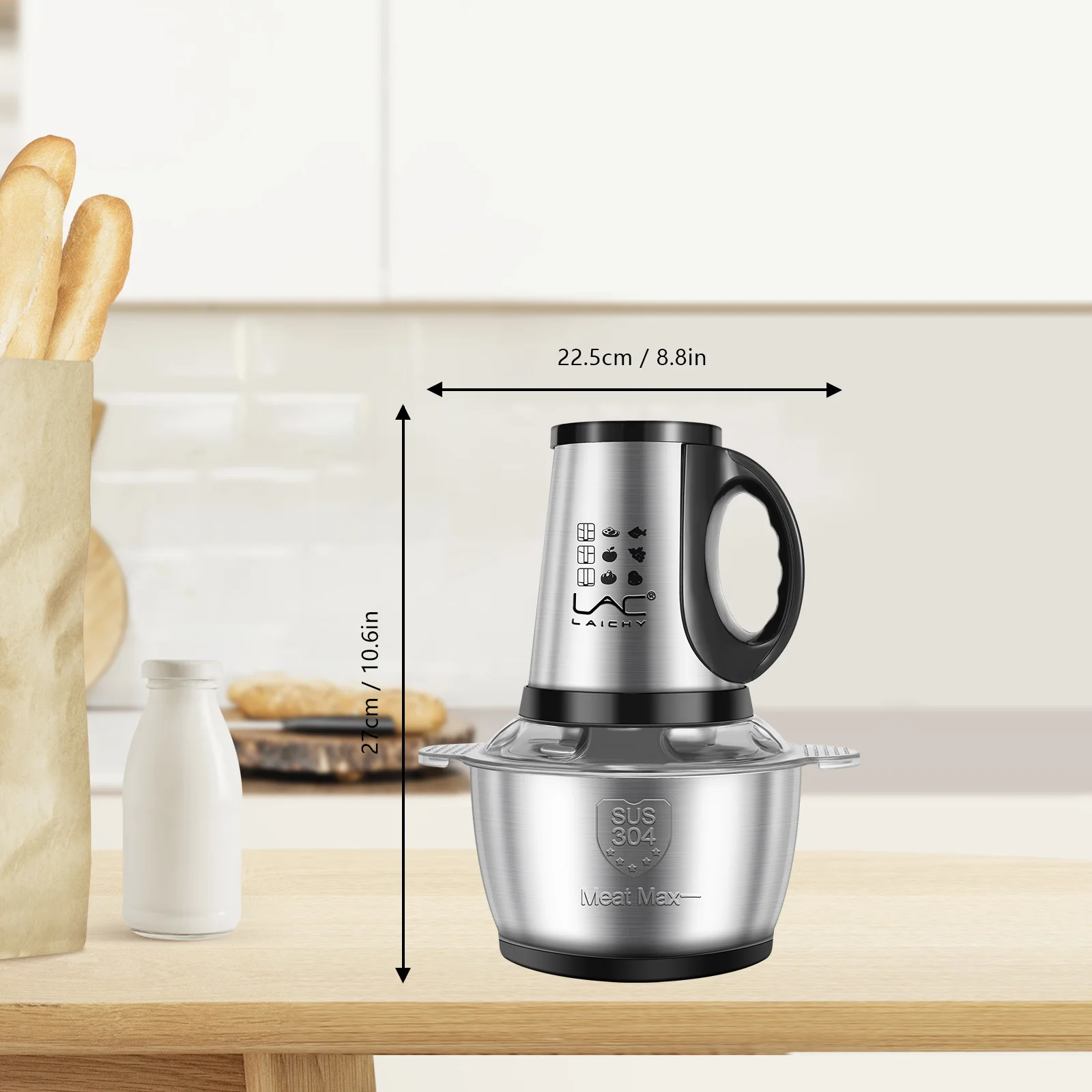LAC Electric Food Rapid Processing Machine Multifunctional Stainless Steel 2l Easy-To-Clean Household Meat Grinder With Handle 5