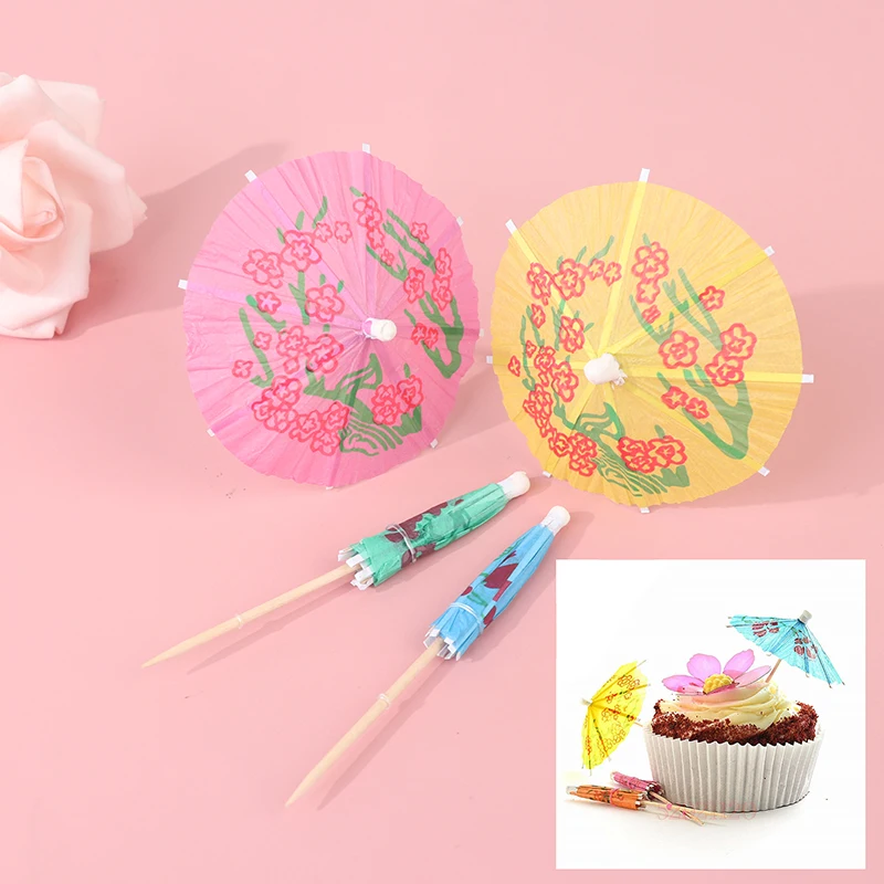 50pcs/pack Drink Fruit Cake Sticks Mini Umbrella Paper Cocktail Parasols Umbrellas Wedding Decoration Birthday Party Supplies 5Z