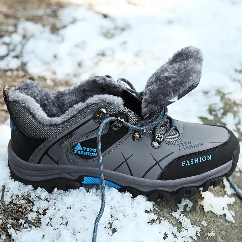 Winter Men Snow Boots Plush Big Size 46 47 Outdoor Mens Sneakers Non-slip Adult Rubber Hiking Warm Fur Ankle winter snow boots men boots