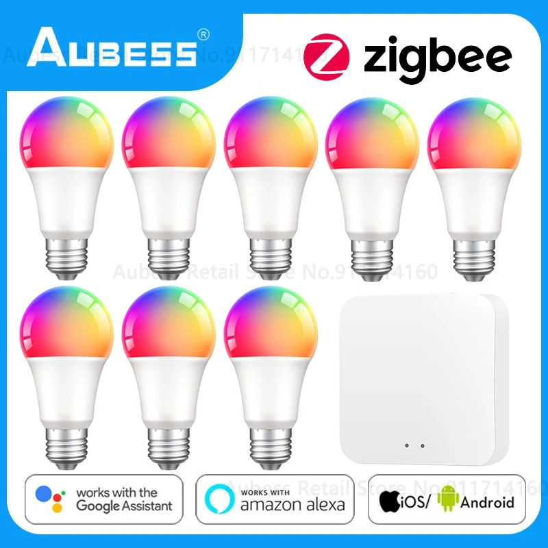 Aubess Tuya Zigbee Smart Light Led Bulb Rgbcw E27 Dimmable Color