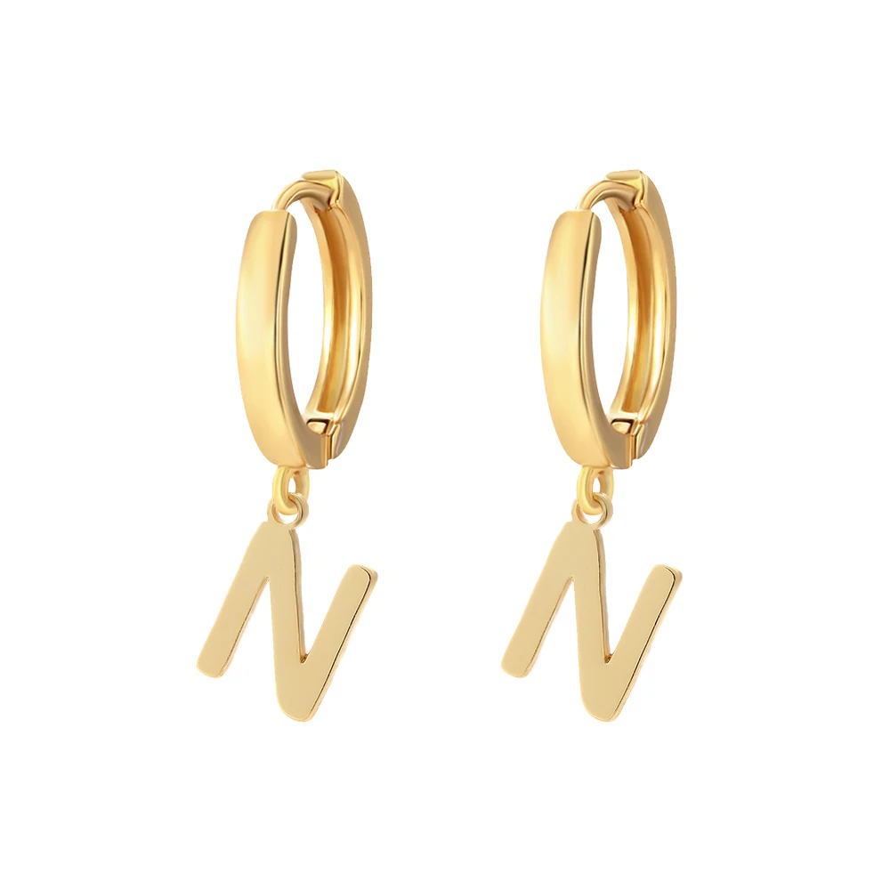 Initial earrings women Golden Color Letter Drop Hoop Earrings for Women French Glossy Initial Hoop Earrings Jewelry wholesale 6