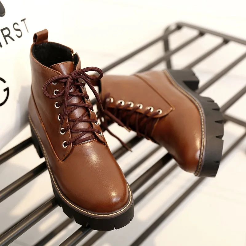 

Women Spring Autumn Shoes Red Brown Black Platform Ankle Boots