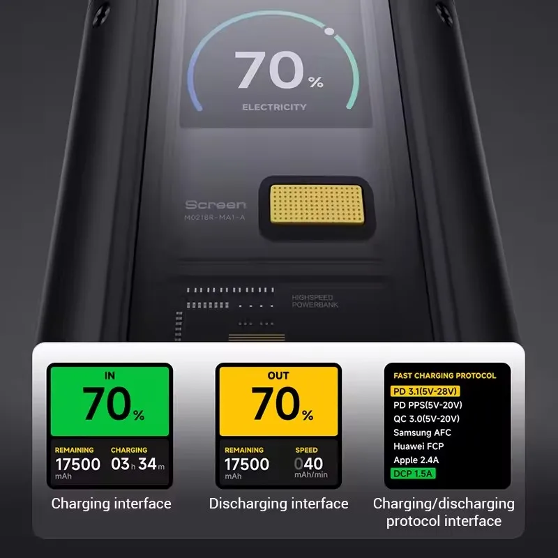 Original for Xiaomi Power Bank 25000 P03MI 212W MAX 3-Port Output TFT Screen 140W USB C for Xiaomi 14 15 Pro 4