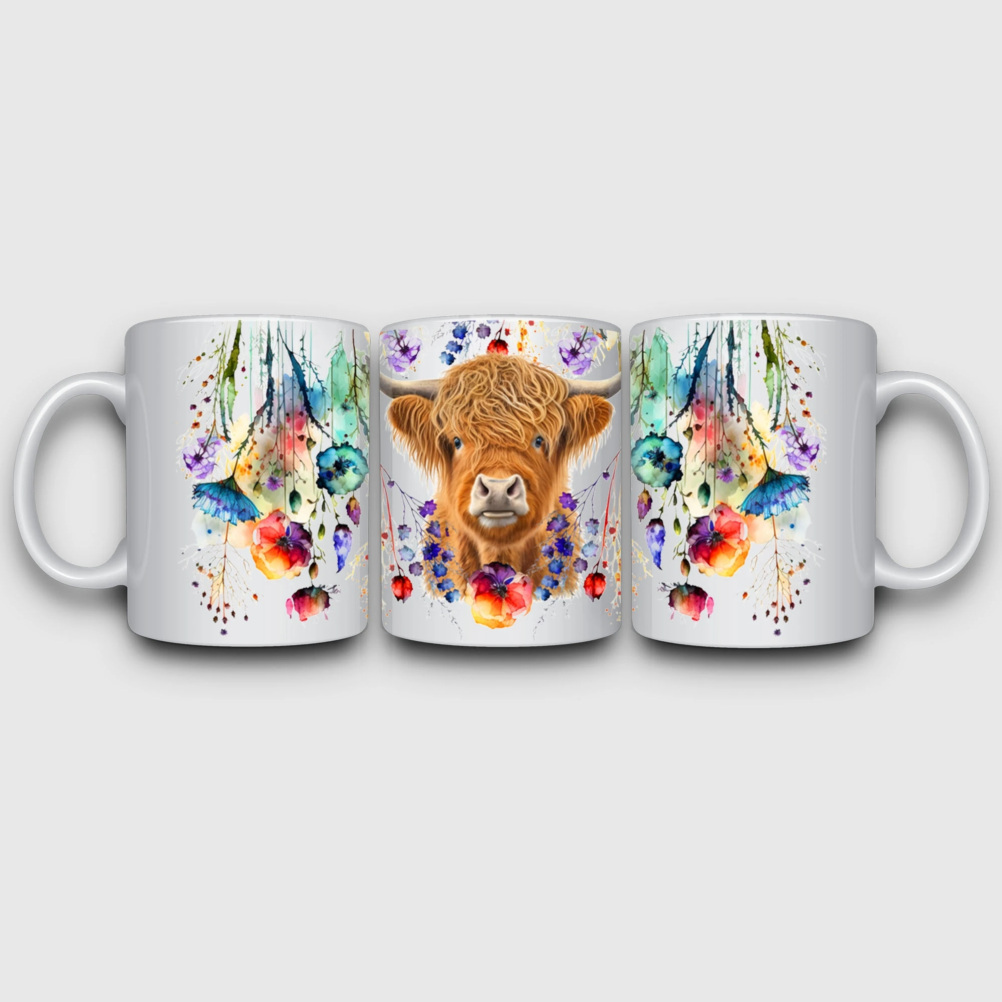 Highland Cow UV DTF Cup Stickers 5 Sheets DTF Transfer Stickers Waterproof Funny Cow Wipe-Off Transfer Paper for 16oz Glass