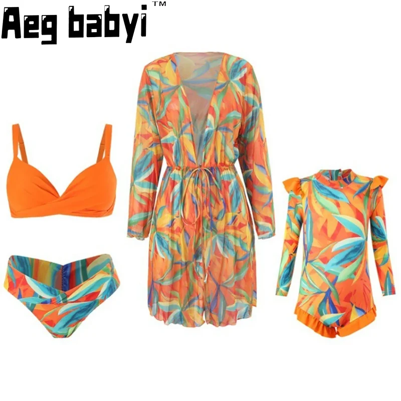 

Летний семейный купальник, одежда для мамы и дочки, семейные купальники, купальник из 3 предметов для мамы и дочки, подходящее бикини, женская одежда для девочек