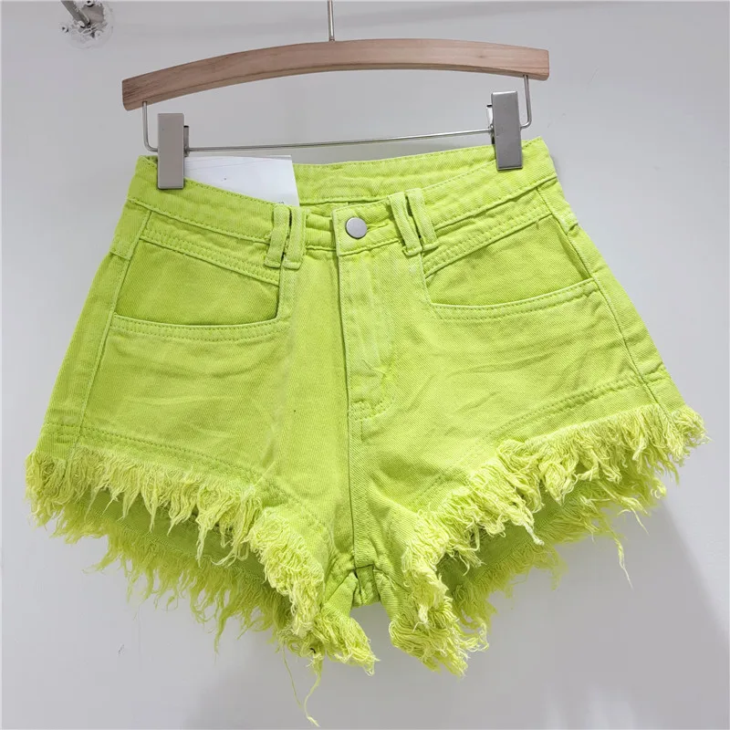 Raw Denim Shorts Women's Jeans New High-waisted Tassel Design A-line Wide-leg Hot Pants Booty Shorts