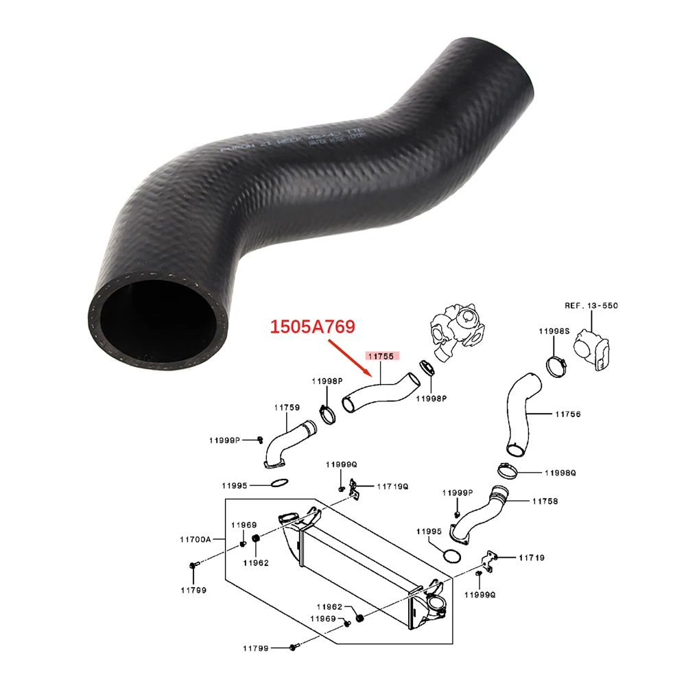 Intercooler Cooler Intake Air Hose for Mitsubishi L200 Triton KK1T KK2T KK6T KL1T KL2T KL6T 2.4D 4N15 2015-1505A769 for silicone hose, silicone hose connector