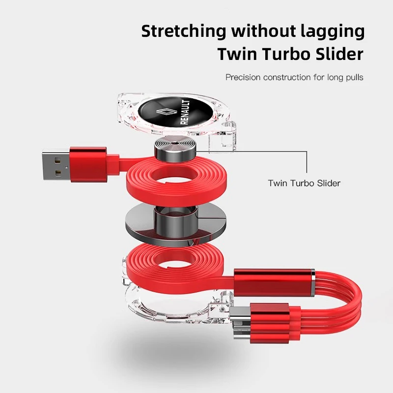 자동차 3 in 1 USB 고속 충전 케이블 3A 휴대폰 데이터 케이블 (르노 클리오, 산데로, 캡쳐, 메간 R5, 4, E-tech, 세닉, 아우스트랄 호환)
