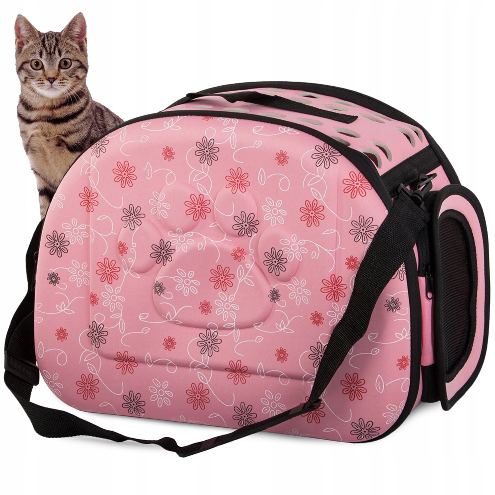 Travel Pet Bag Cat Flower Carriers Bags Breathable Pink Folding Small Dog Outdoor Shoulder Bag Folding Cats Carrying