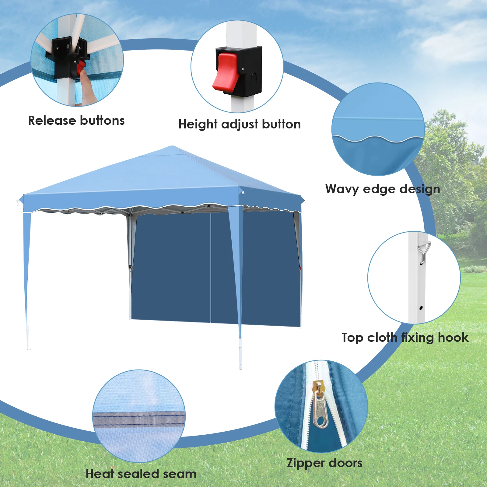 AOOU 10x10FT Pop-Up Canopy with 4 Sidewalls Ez Up Commercial -Series Instant Canopy Tent Outdoor Portable Gazebo w/Wheeled Bag