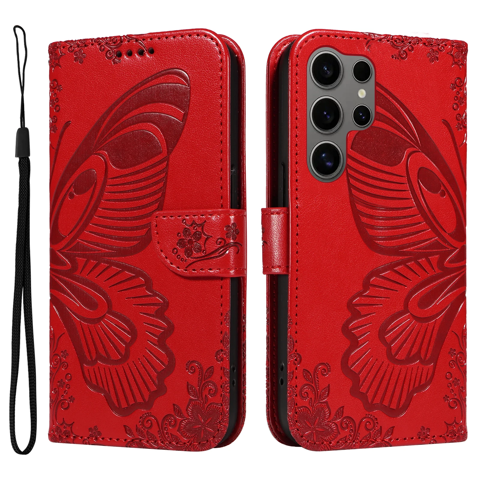 Magnetic Leather Wallet Phone Case - Shockproof Butterfly Design Flip Cover