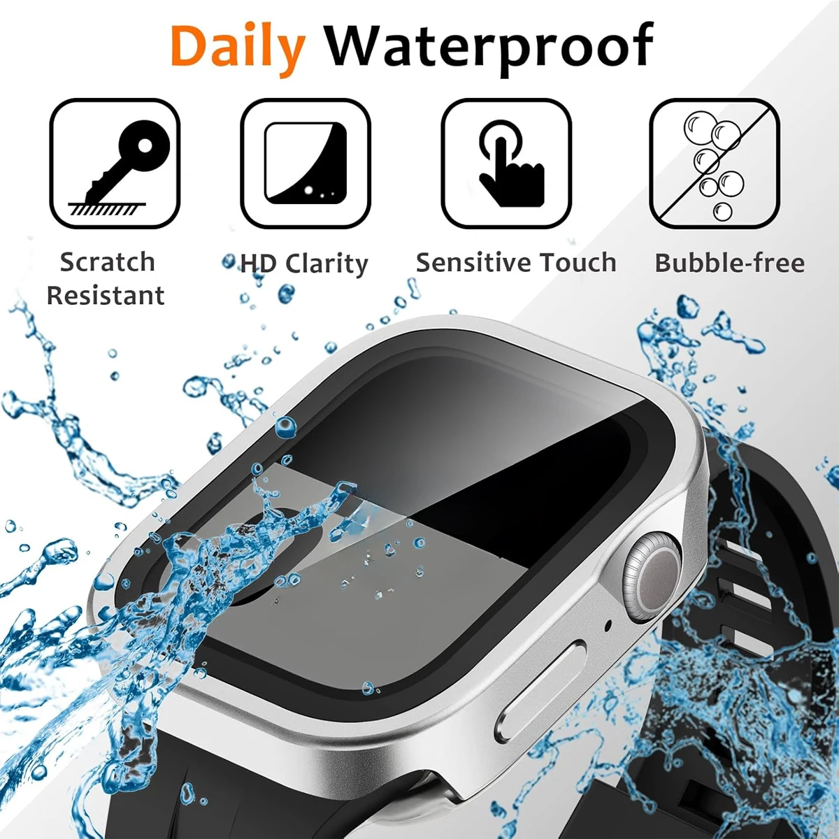Premium Aluminum Alloy and PC Watch Cover with Tempered Glass Screen Protector