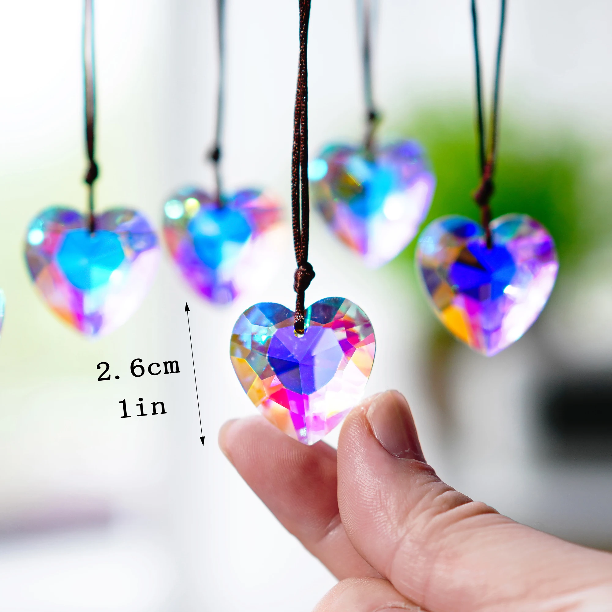 H&D 12pcs Colorful Crystal Heart Prism Suncatcher Heart Prism Chandelier Drop Parts Window SunCatcher Crystals necklace pendant