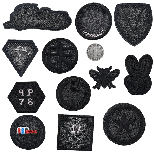 Embroidery Black Round Pu Leather Sew Iron On Patches Clothing Diy Applique  For Coat Jacket Cap Bag Hat Decoration Stripe Badges - Patches - AliExpress