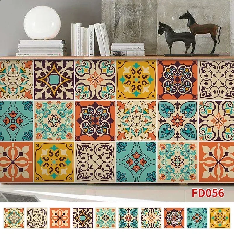 Home 10pcs/set Mandala Style Crystal Hard Tiles Ceramics Wall Sticker Kitchen Wardrobe Decor Art Mural & Stick Wall Decals