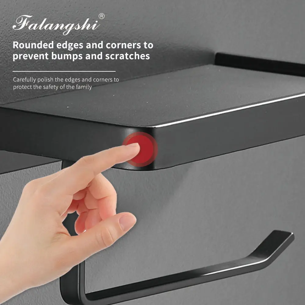 Aluminium Black Toilet Paper Holder Bathroom Phone Storage Paper Dispenser Roll Holder Wall Mounted Bathroom Shelve WB8233 toilet paper holder