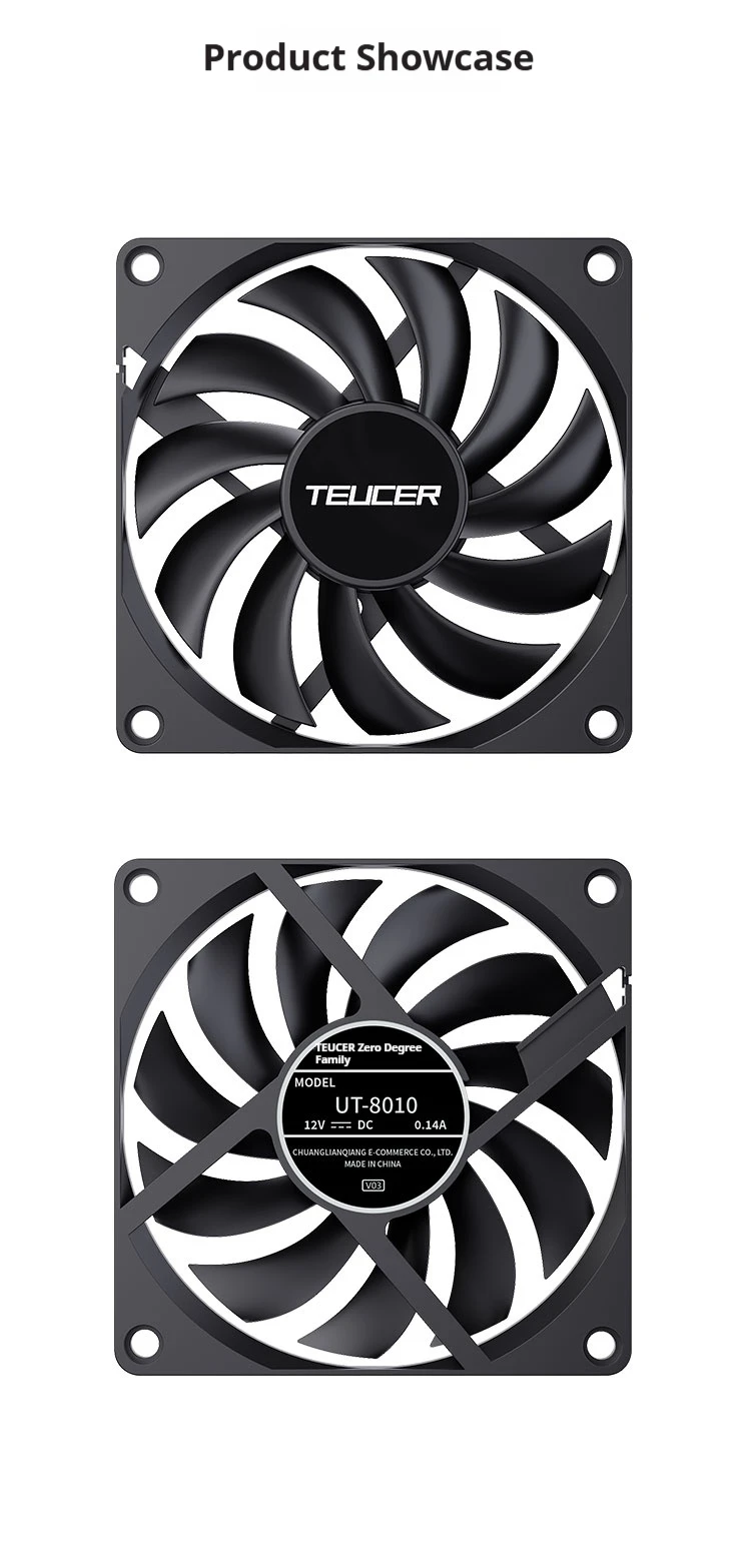 UT-8010 80mm PC Fan, 800-3000RPM 4Pin PWM 11 blade silent Cooling Fan