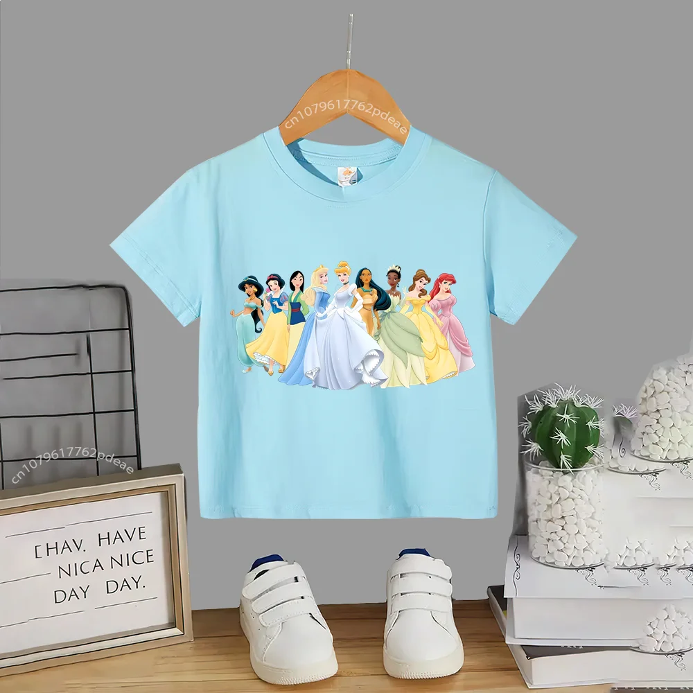 Disney Teen Summer Clothing 100% Cotton T-shirt Beautiful Barbie Princess Kids Short Sleeve Top Cotton T-shirt Boys Girls Comfor 4