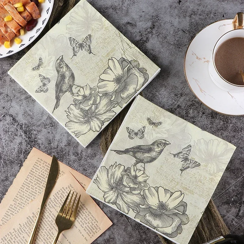 Colorful Flower Bird Butterfly Printing Foodgrade Paper Napkins Square Facial Tissue Hotel Restaurant Wedding Paper 20pcs/pac paper napkins
