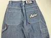 FUBU Jeans Retro Loose Jeans Pocket Embroidery Punk New Hip Hop Rock Men and Womens Streetwear Daily High Waisted Wide Leg Jeans 3