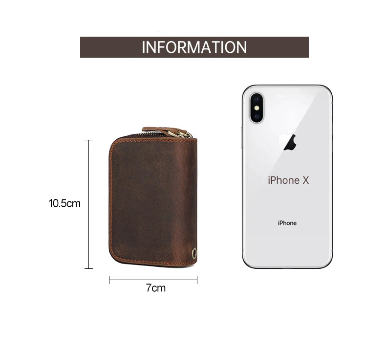 Genuine Leather Key Wallets Men Vintage Handmade Zipper Car Key Holder Cowhide Keys Organizer Women Housekeeper Case Coin Purse