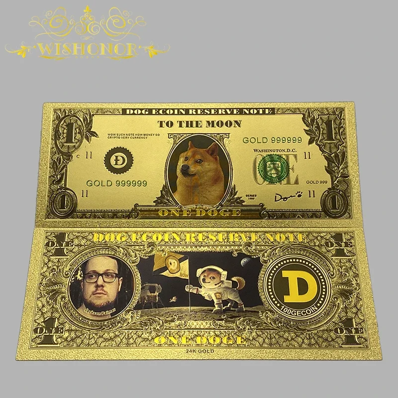 1-10pcs Nice Color Foil One Bitcoin Dogecoin And One Hundred Bitcoin Banknote BTC Bills Banknotes With COA For Collection 3