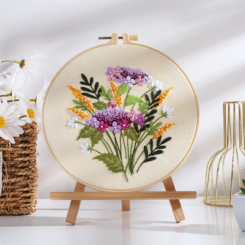 DIY Embroidery Kit Flower Bouquet Cross Stitch Kit with Stamped Cloth Needle Gift for Adult Beginner Girl Present