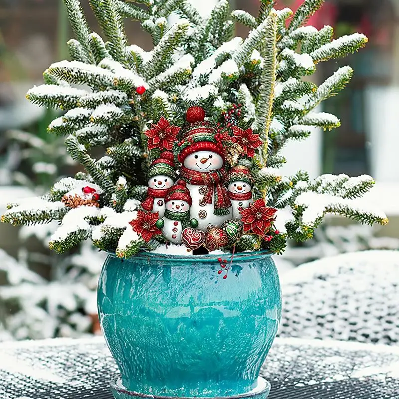 Christmas Yard Stake Decorations 2D Acrylic Snowman Garden Stakes Plug Hand-Painted Outdoor Decorative Tool For Patio Lawn Porch