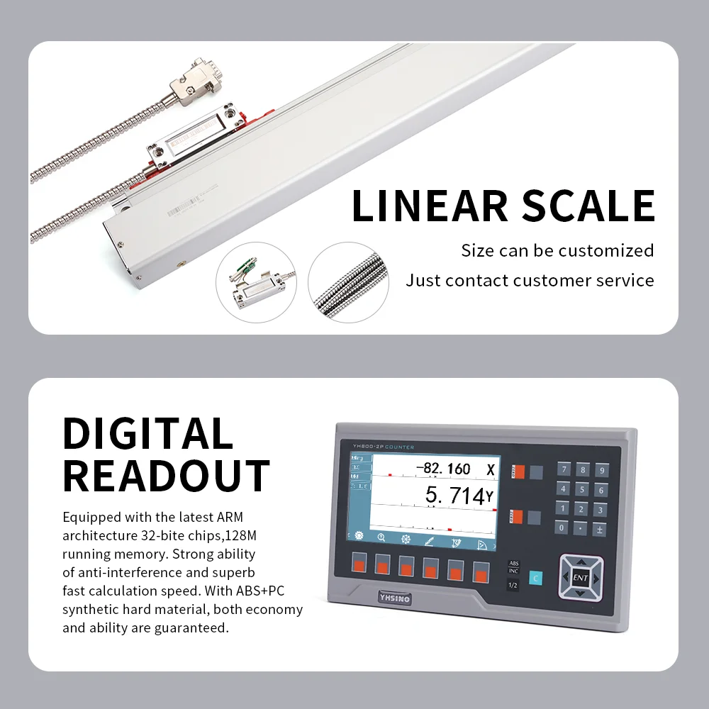 YH800 Lcd Dro Kit KA300 Linear Scale Set 5U 5V TTL Digital Readout YHSINO for Lathe CNC Mill Machine 120 to 1020MM