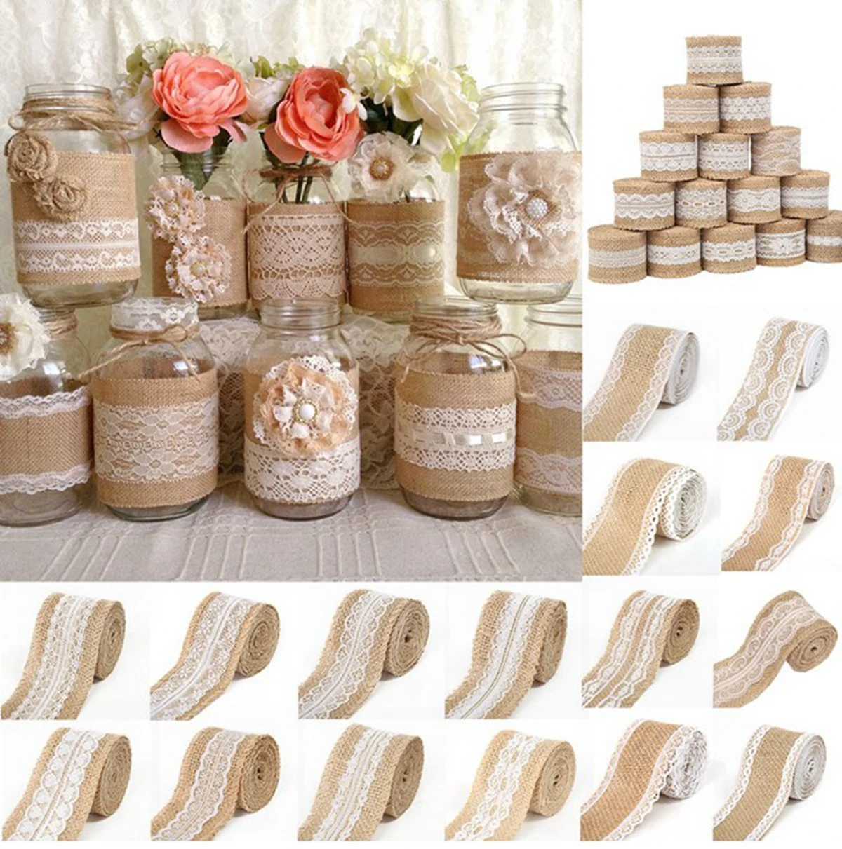 Jute Burlap Lace Ribbon Roll Wedding Decoration Fabric for Crafts Wedding Bow ribbon decoration,ribbon supplies,jute ribbon,lace trim ribbon