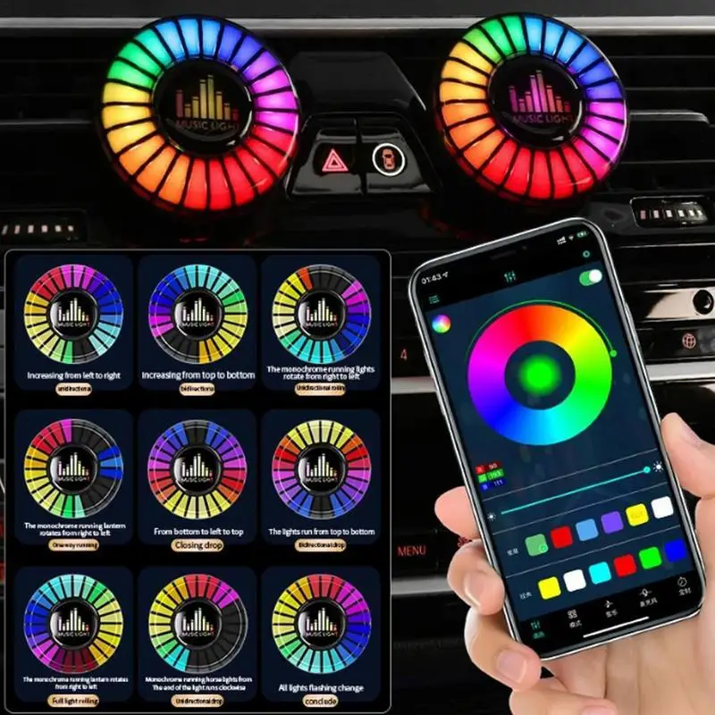 

Автомобильная музыкальная лампа в виде ритма, освежитель воздуха, RGB светодиодная полоса, голосовое управление ритмом, автомобильная атмосфера на вентиляционное отверстие, декоративное искусственное управление через приложение