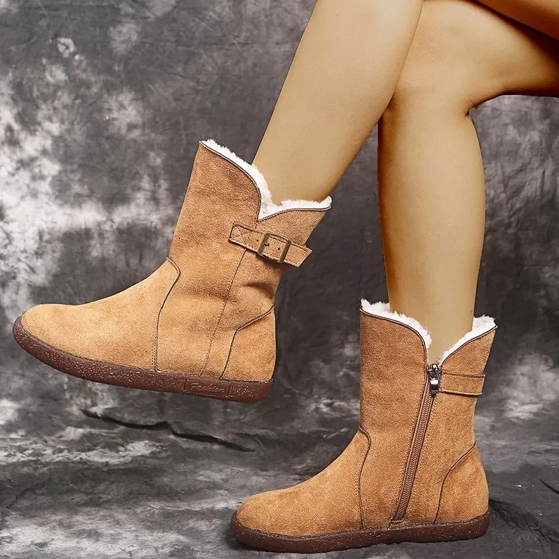 

Women Retro Boots 2024 New Winter Plush Platform Snow Boots Botas De Mujer Waterproof Low Heels Ankle Boots Female Cotten Shoes