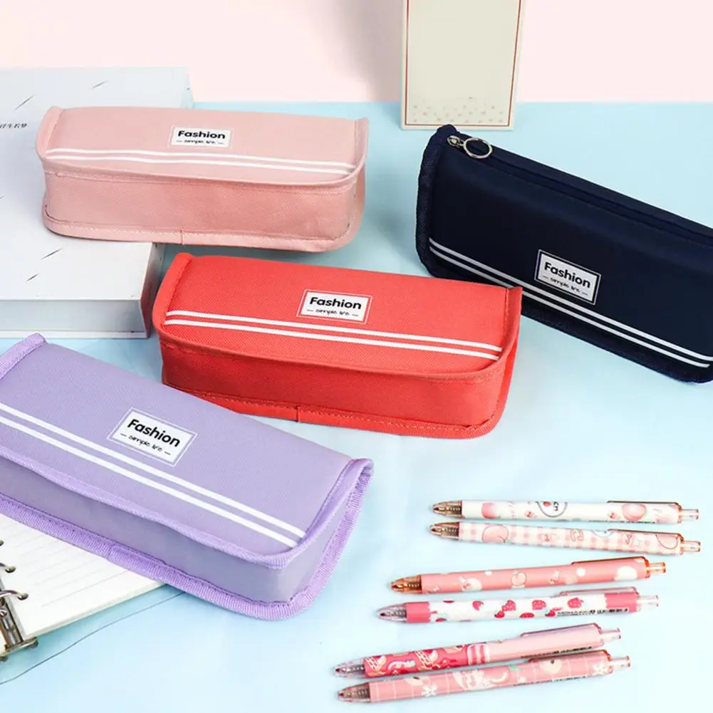 Useful Stationery Bag Canvas Pencil Pouch Zipper Closure Keep Tidy Classroom Dormitory Pencil Pens Eraser Ruler Storage Pouch