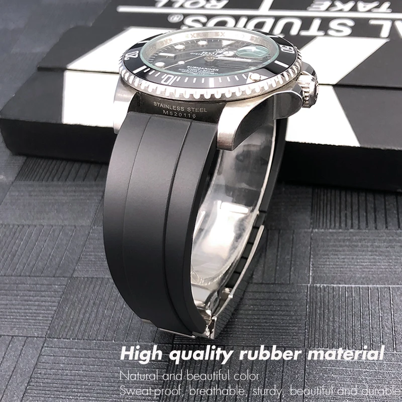 Cinturino In Caucciù Per Orologio 20mm Nero - Compatibile Con Black Water Ghost Submariner Series