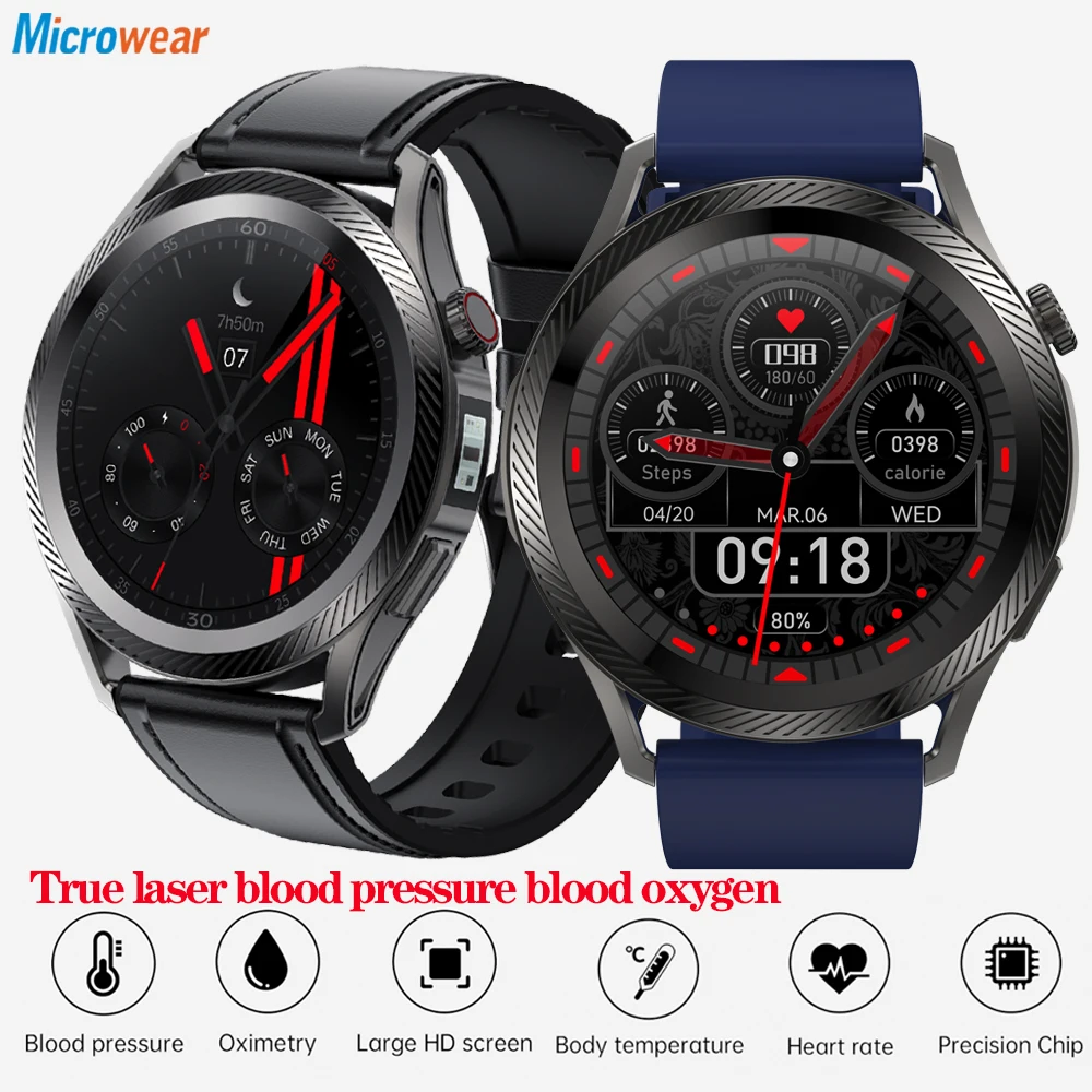 

2023 New 1.39" True Laser Blood Pressure Blood-Oxygen Health Smart Watch Men Temperature PPG Sport Fitness Waterproof Smartwatch