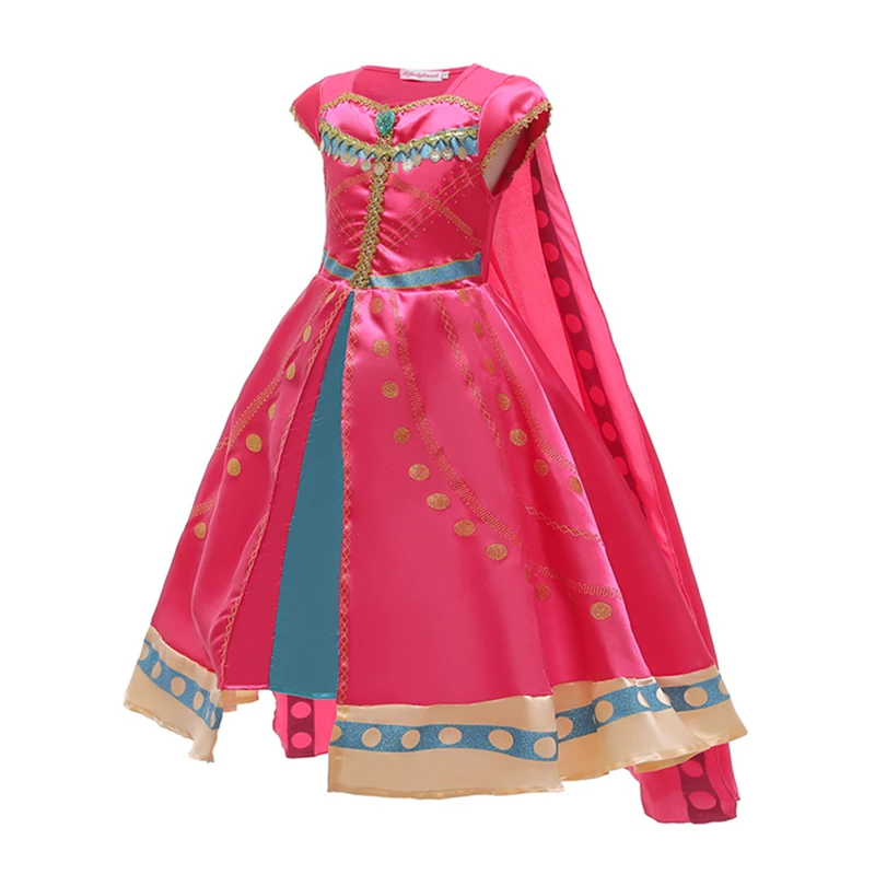 

Princess Jasmine Girls Dress Summer Cosplay Costume Christmas Girls Dress With Cape Birthday Party Gift 3-10 Years Kids Clothes